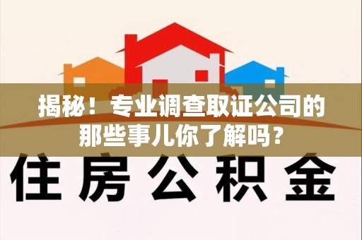 绩溪揭秘！专业调查取证公司的那些事儿你了解吗？
