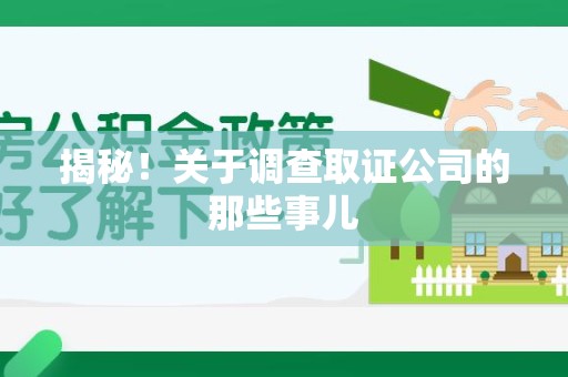 绩溪揭秘！关于调查取证公司的那些事儿